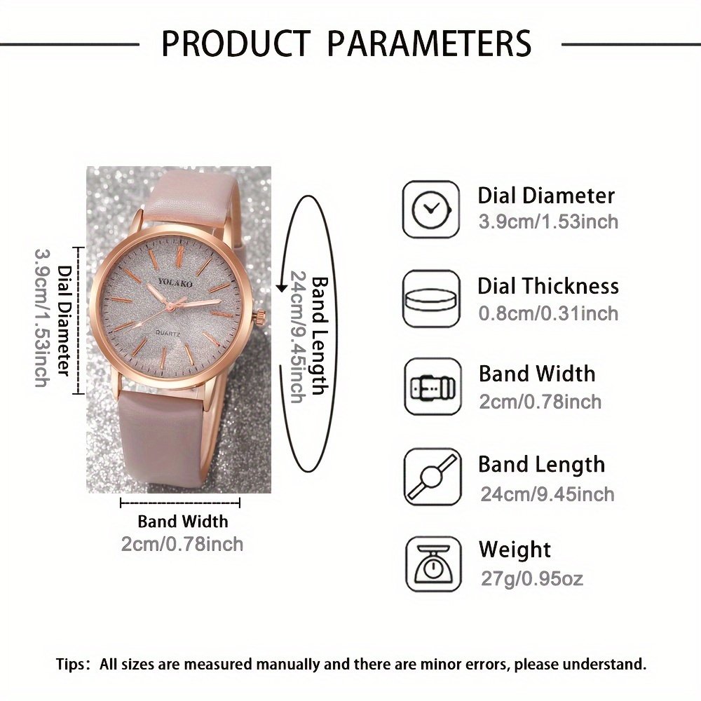 Ensemble de 6 pièces sans Boîte pour Femme Montre en Forme de Cœur avec Bracelet en Cuir et Ensemble de Bijoux - Décontractée