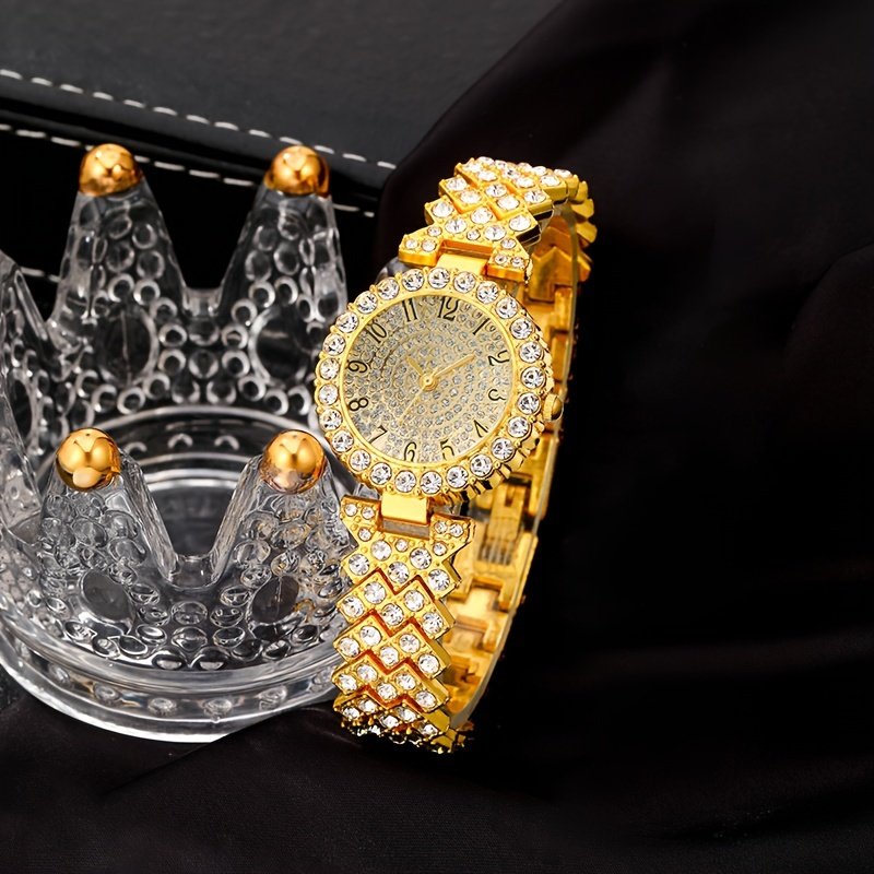 6 pièces Montre sans Boite pour femme , Ensemble Bijoux Quartz avec Collier, Bracelet, Bague et Boucles d'Oreilles