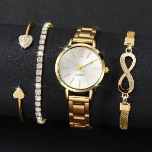 4pcs Montre à Quartz Élégante sans Boîte pour Femme avec Cadran Minimaliste & Ensemble Bracelet , Alliage de Zinc