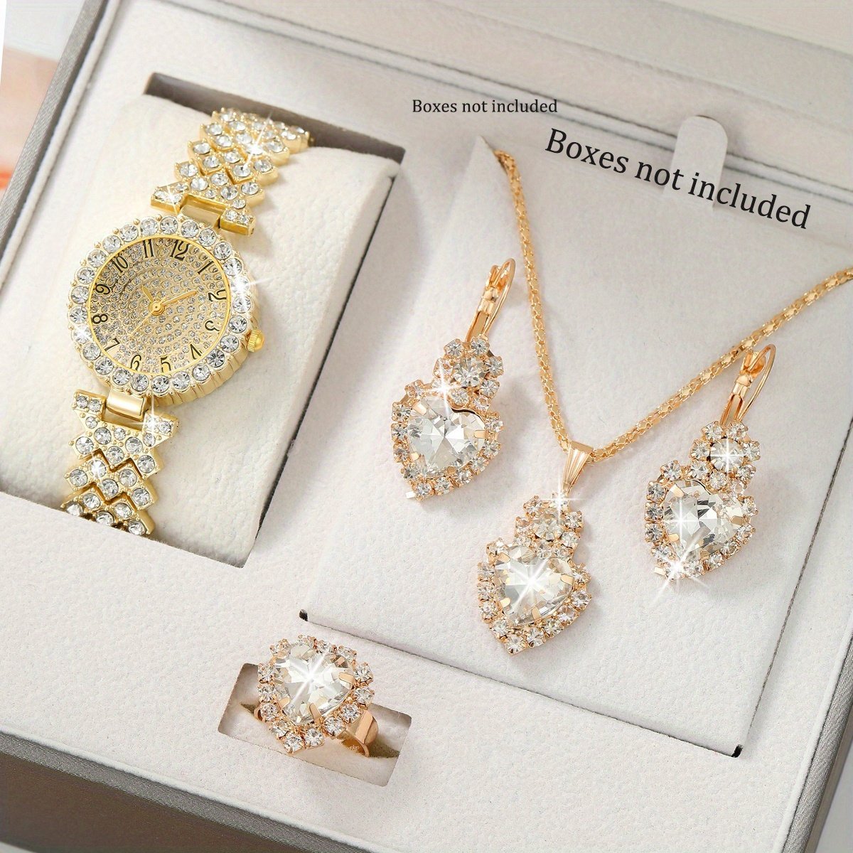 Ensemble de 5 pièces sans Boîte Montre à Quartz Ronde Élégante et Nouvelle Mode + Bijoux Simples, Cadeau pour Femme