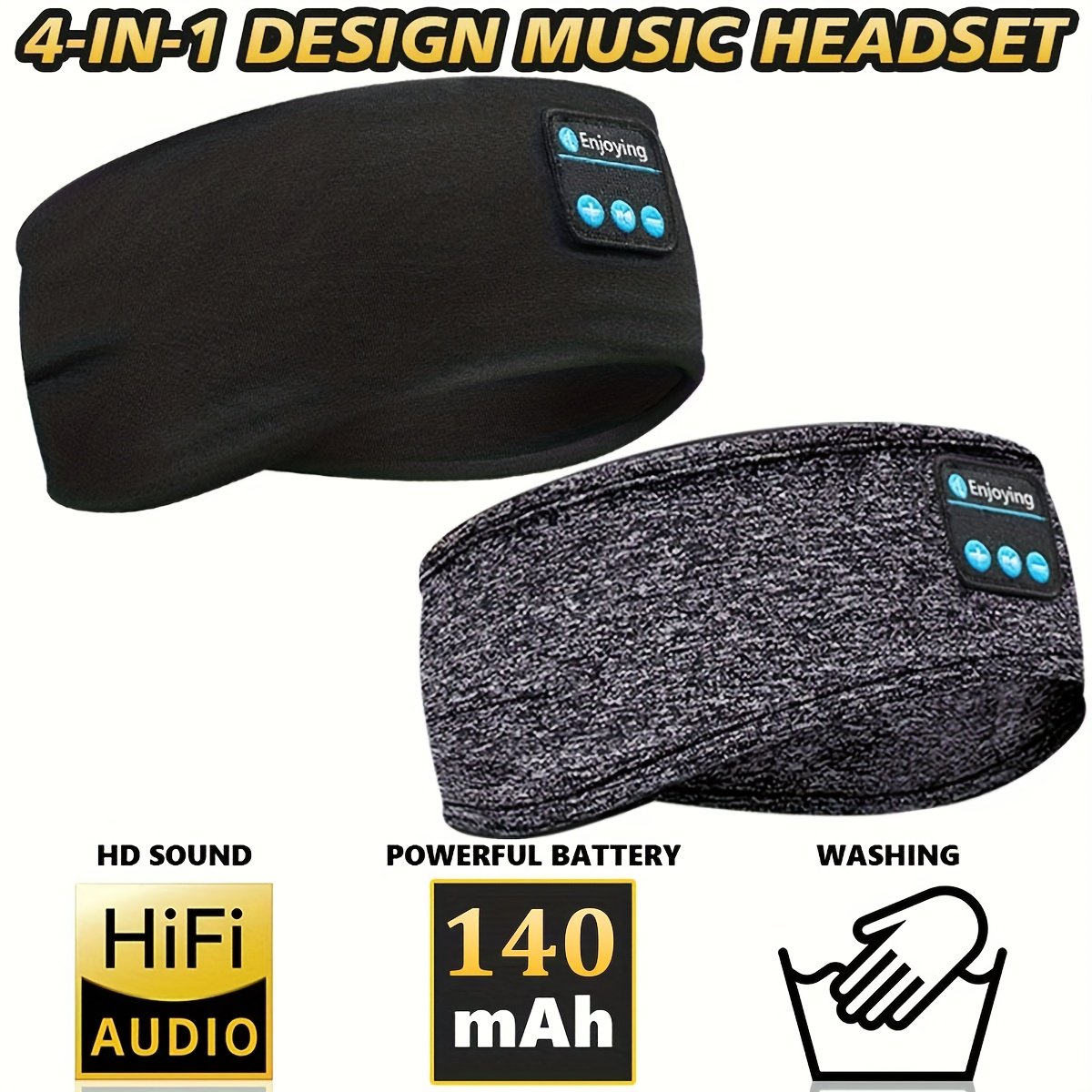 Masque de sommeil et écouteurs sans fil 3-en-1 - Masque de sommeil antibruit avec son HD, batterie, rechargeable par USB