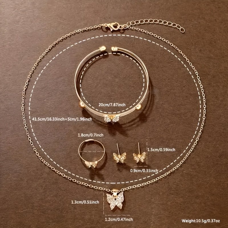 Ensemble Élégant de Montre à Quartz pour Femme sans Boîte , 6 pièces et Bijoux Papillon, Bracelet en Alliage de Zinc