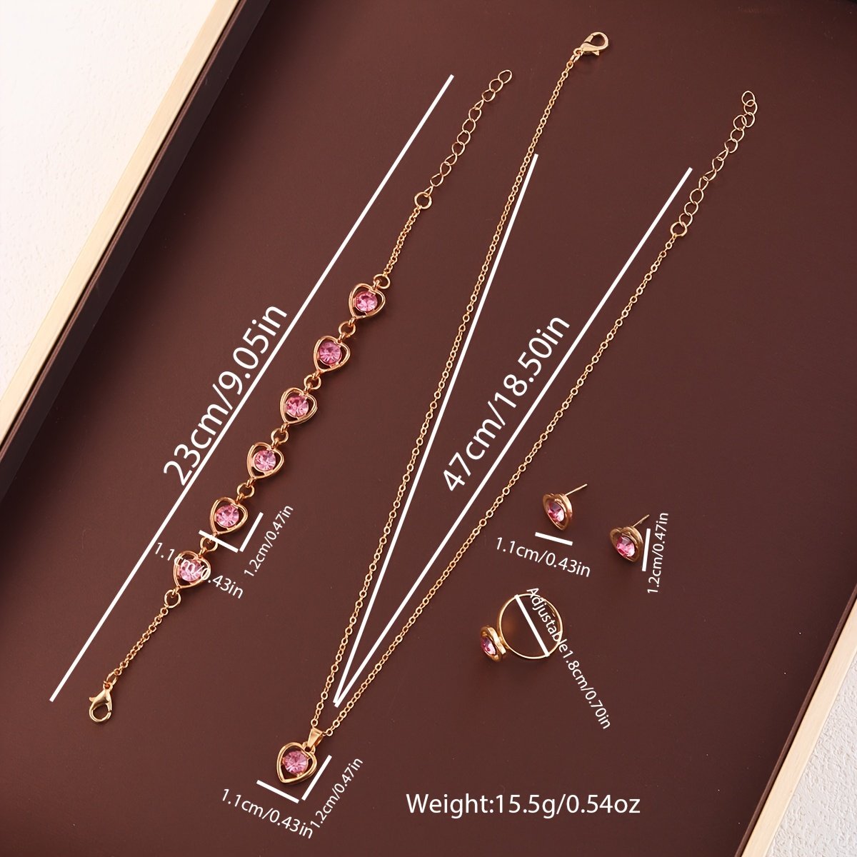 Ensemble 6 pièces sans Boîte Montre élégante pour femme, rose bijoux cœur assorti, en similicuir