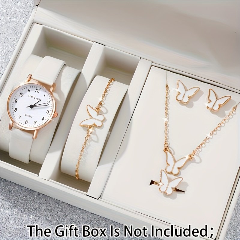 Ensemble de 6 Pièces sans Boîte Cadeau pour Femme , Montre à Quartz en Cuir Vintage, Mode Sportive et Décontractée