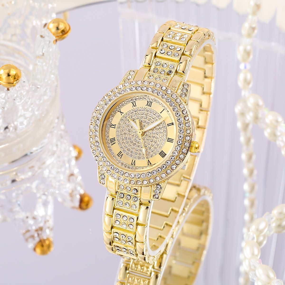 6 pièces Montre à Quartz sans Boite - Design Luxueux en Strass Carré Scintillant - Cadeau Idéal pour Femme