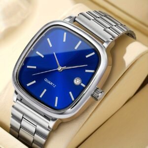 LUCKYFOX à Cadran Carré Minimaliste Rétro avec Bracelet en Acier - Idéal pour la Vie Quotidienne, Affaires et Cadeaux