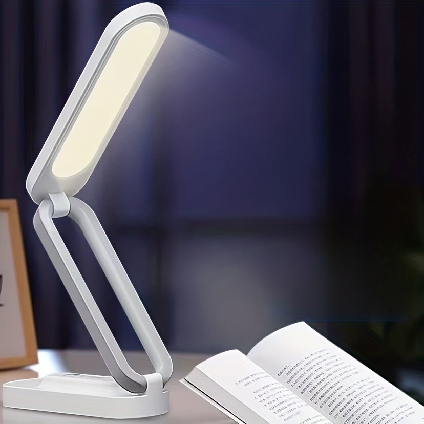 Lampe de bureau LED pliable trois fois, petite lampe de lecture avec trois couleurs de luminosité, rechargeable et réglable