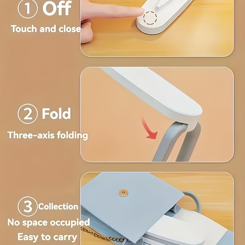 Lampe de bureau LED pliable trois fois, petite lampe de lecture avec trois couleurs de luminosité, rechargeable et réglable