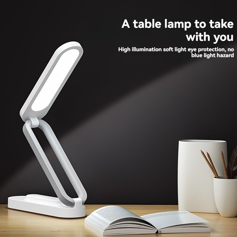 Lampe de bureau LED pliable trois fois, petite lampe de lecture avec trois couleurs de luminosité, rechargeable et réglable