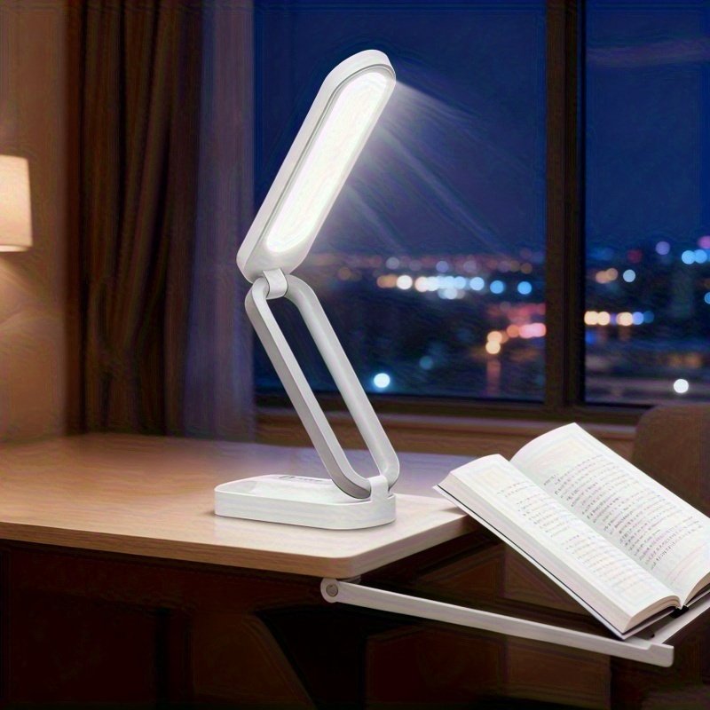 Lampe de bureau LED pliable trois fois, petite lampe de lecture avec trois couleurs de luminosité, rechargeable et réglable
