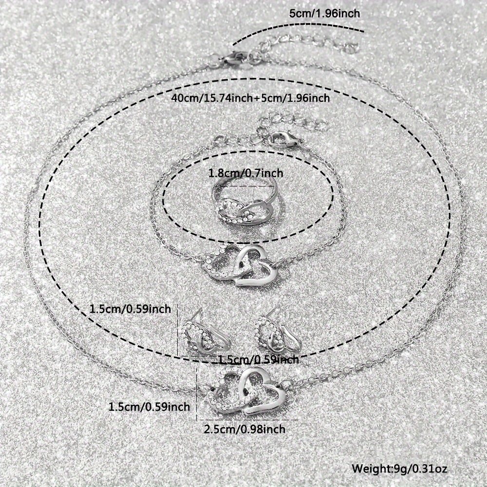 Ensemble de 6 pièces décontractée avec ensemble de bijoux de strass en forme de cœur, parfait comme cadeau