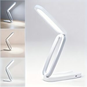 Lampe de bureau LED pliable trois fois, petite lampe de lecture avec trois couleurs de luminosité, rechargeable et réglable