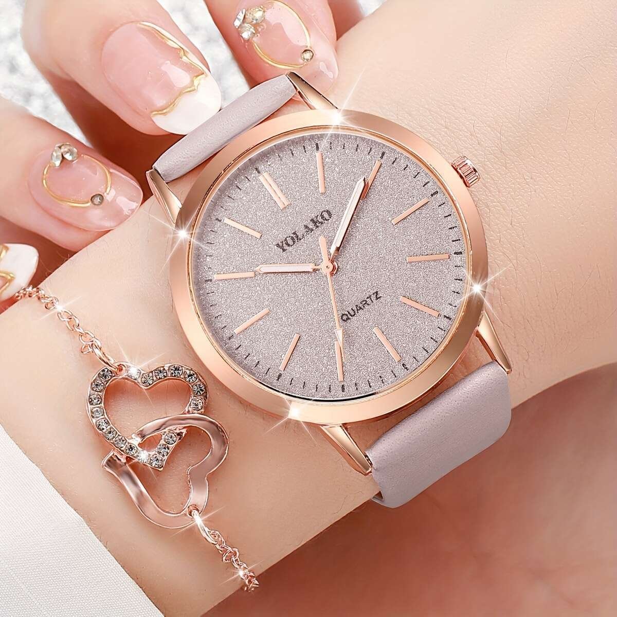 Montre élégante pour femmes avec ensemble de bijoux cœur (6 pièces), boîtier de montre non inclus