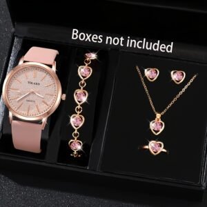 Montre à Quartz Chic pour Femmes avec Ensemble de Bijoux 6pcs - Bracelet en Similicuir PU - Cadeaux Parfaits