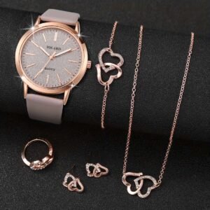 Montre élégante pour femmes avec ensemble de bijoux cœur (6 pièces), boîtier de montre non inclus