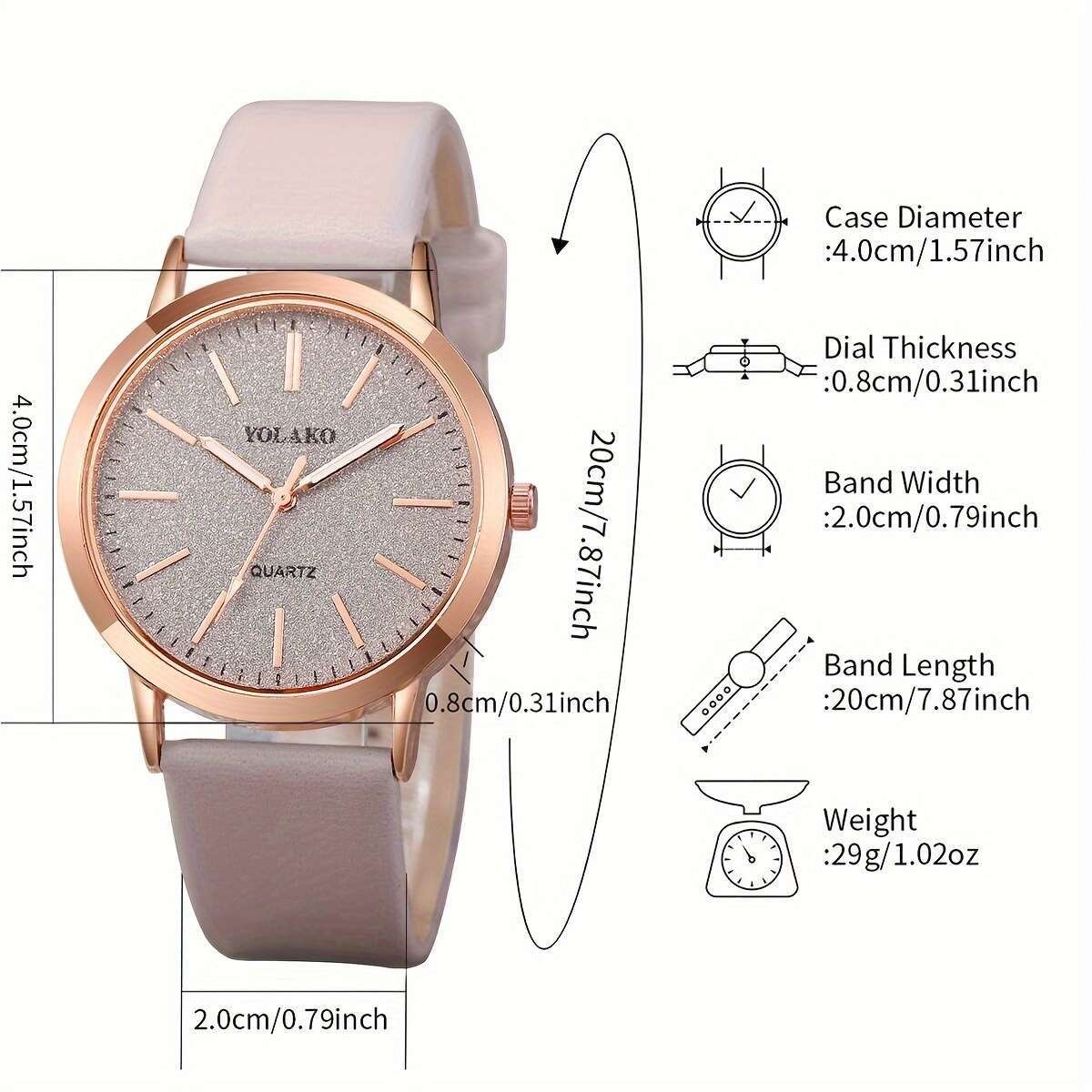 Montre élégante pour femmes avec ensemble de bijoux cœur (6 pièces), boîtier de montre non inclus
