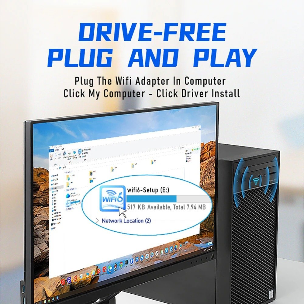 Adaptateur USB WiFi 6, 1800Mbps, 5G/2.4GHz, USB 3.0, Stérilisation sans fil, Antenne à gain élevé pour Windows ns fil, Carte réseau 11ax, Antenne à gain élevé pour Windows