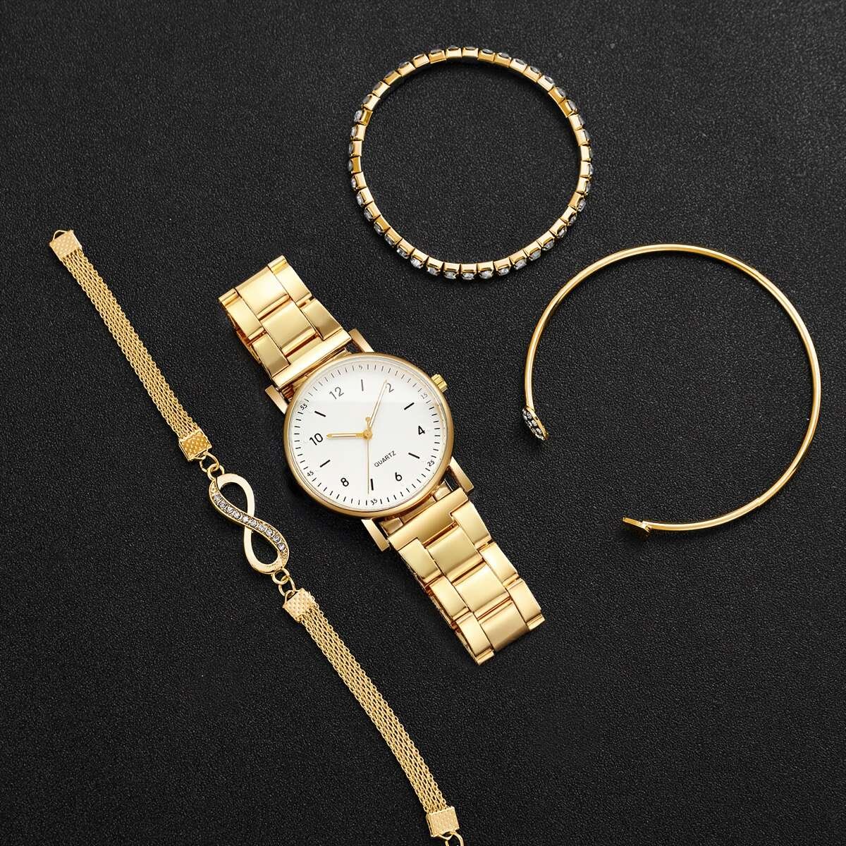 Ensemble Montre sans boîte de 4 pièces pour femmes, cadeau tendance, décontractée, classique