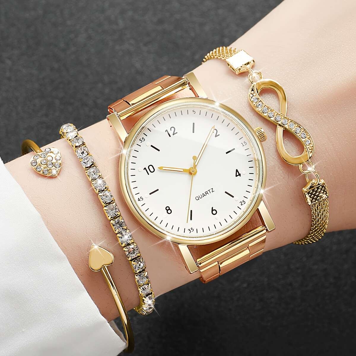 Ensemble Montre sans boîte de 4 pièces pour femmes, cadeau tendance, décontractée, classique