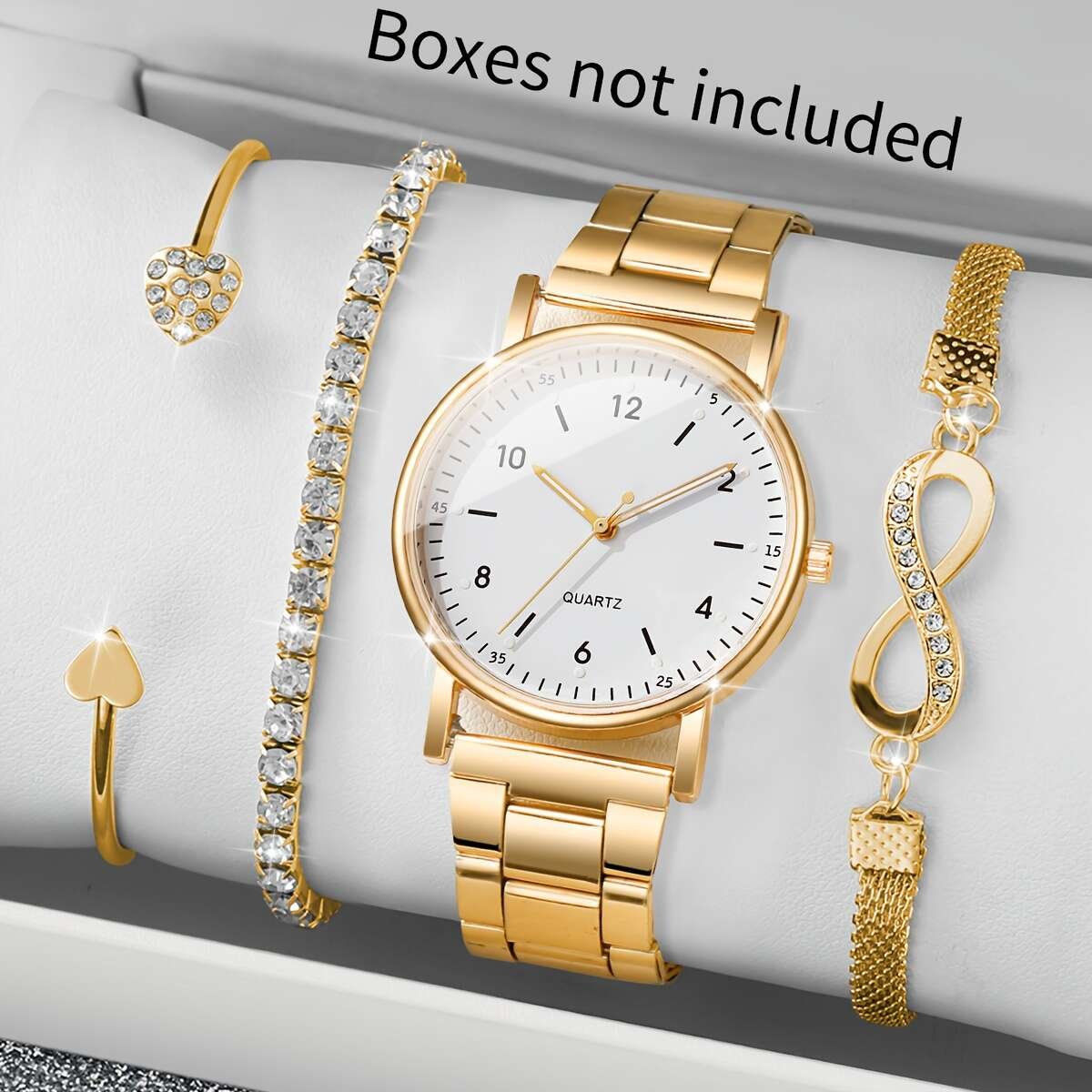 Ensemble Montre sans boîte de 4 pièces pour femmes, cadeau tendance, décontractée, classique