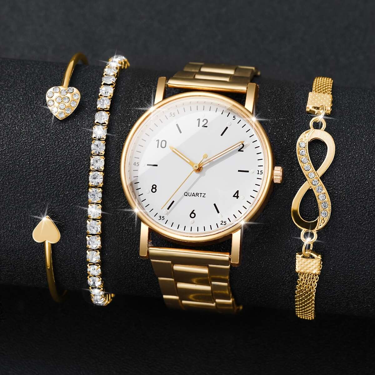 Ensemble Montre sans boîte de 4 pièces pour femmes, cadeau tendance, décontractée, classique