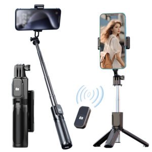 Mini Bâton de Selfie Rose, Trépied de Poche de 70 cm avec Télécommande Sans Fil, Rotation Extensible à 360°  pour Voyage