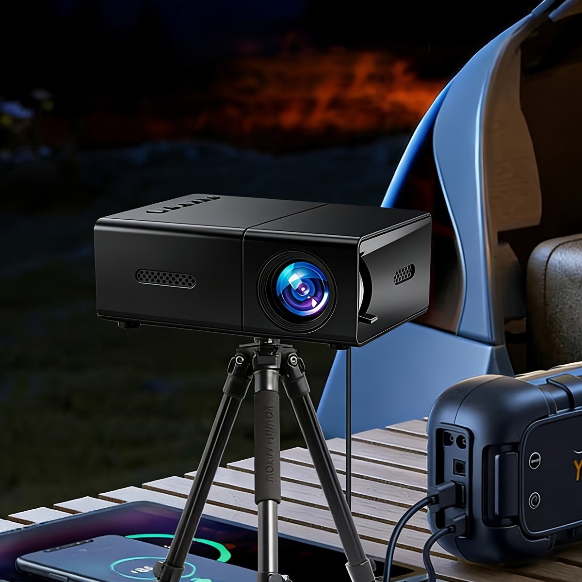 Mini Projecteur Intelligent avec Fonction de Correction d'Inclinaison et de Rotation à 180°, Haut-parleur Intégré, Compatible avec USB