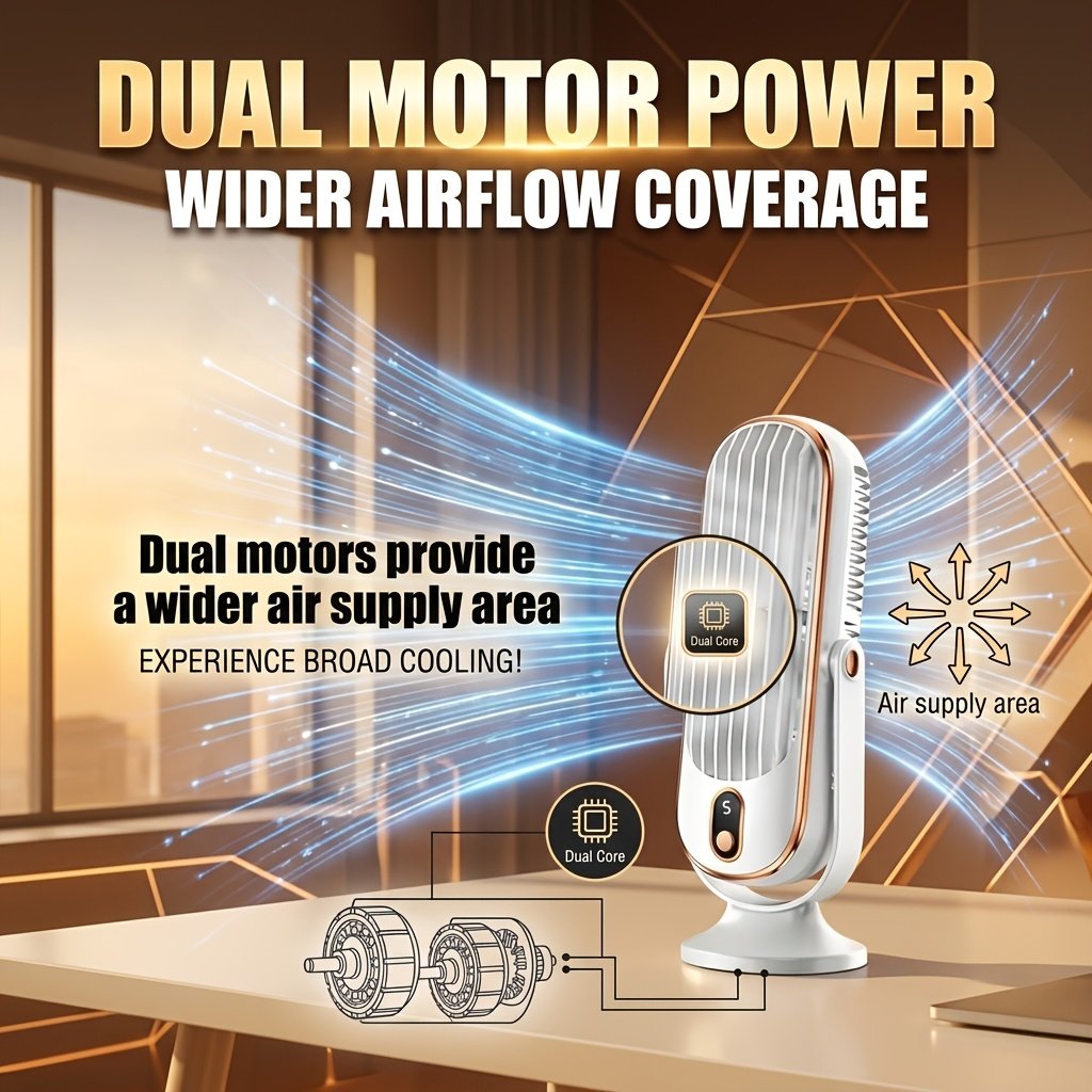Ventilateur portable USB rechargeable, batterie longue durée, 5 vitesses, brise fraîche et silencieuse, utilisation intérieure/extérieure