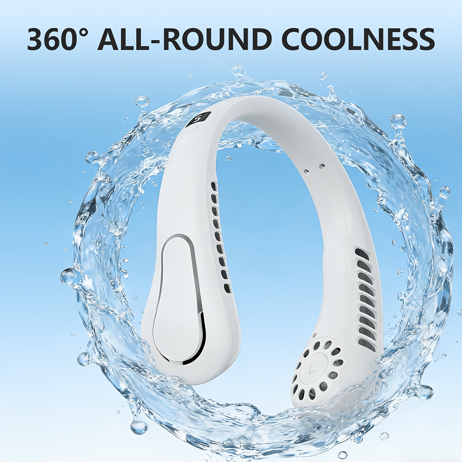 Ventilateur de cou portable multifonctionnel. 5 vitesses. Batterie lithium haute performance 1200 mAh. Affichage LED.