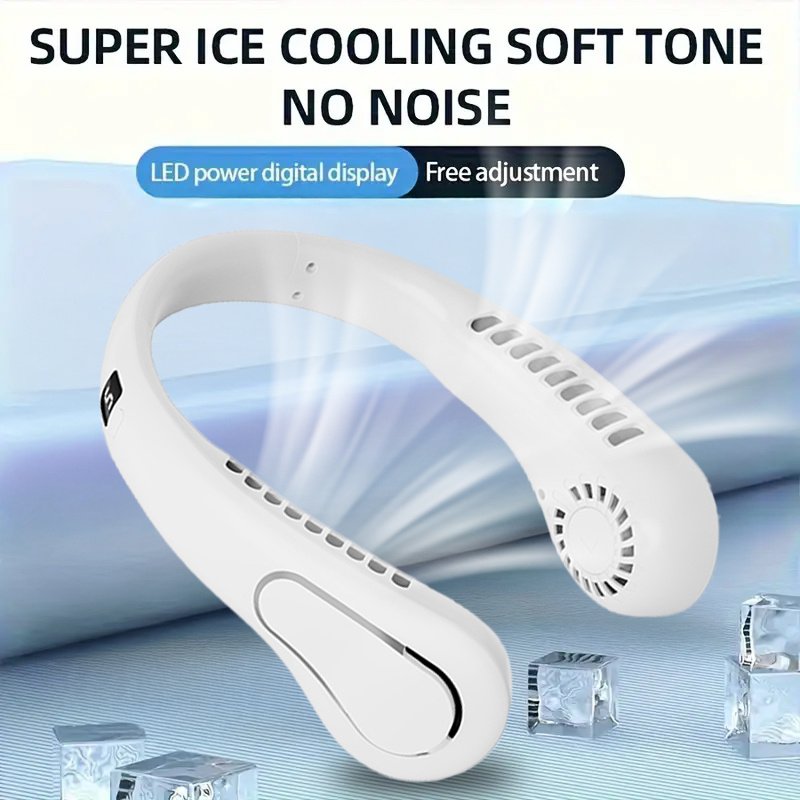 Ventilateur de cou portable multifonctionnel. 5 vitesses. Batterie lithium haute performance 1200 mAh. Affichage LED.