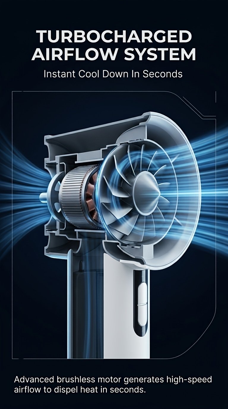 Ventilateur Portable à Haute Vitesse, USB Rechargeable, Contrôle de Vitesse , Affichage Numérique LED, Refroidissement Rapide