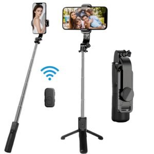 Perche à Selfie Multifonction Tripode avec Télécommande Sans Fil, Rotation 360°, Portable et Léger. Idéal pour les Voyages