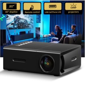 Mini Projecteur Intelligent avec Fonction de Correction d'Inclinaison et de Rotation à 180°, Haut-parleur Intégré, Compatible avec USB