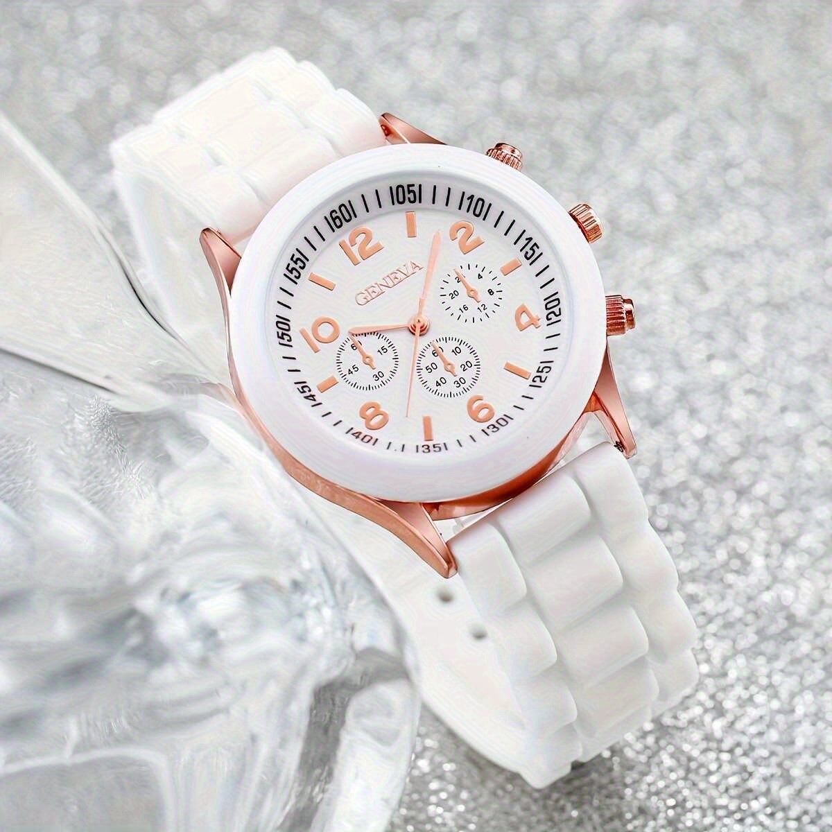 Montre en silicone noir et blanc sans boîte style couple, et cordons de main noir et blanc (4 pièces/ensemble)