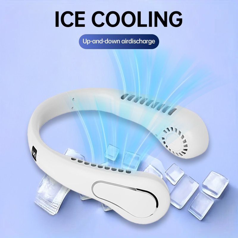 Ventilateur de cou portable multifonctionnel. 5 vitesses. Batterie lithium haute performance 1200 mAh. Affichage LED.