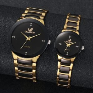 2 pièces montres de Couple mode bracelet en acier inoxydable hommes femmes montres à Quartz analogiques ensemble